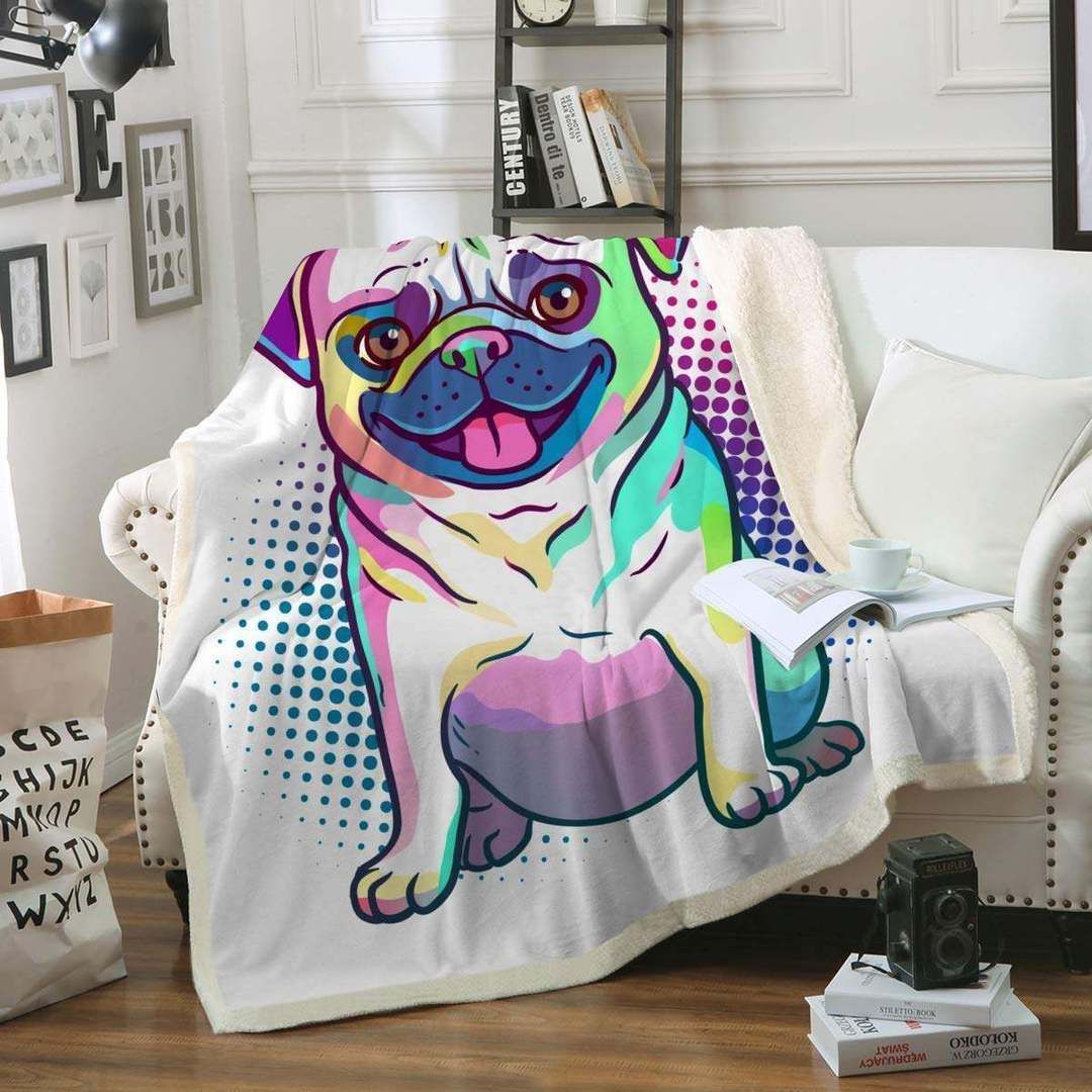 Pug Colorful Sherpa Fleece Blanket