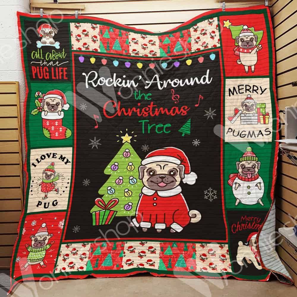 Pug Dog Christmas CL15100290MDQ Quilt Blanket