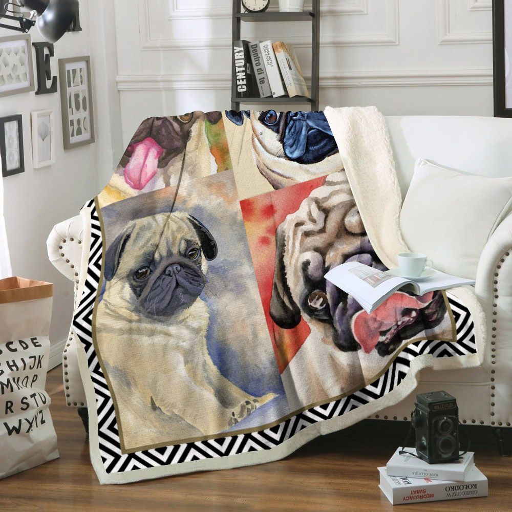 Pug Dog Sherpa Fleece Blanket
