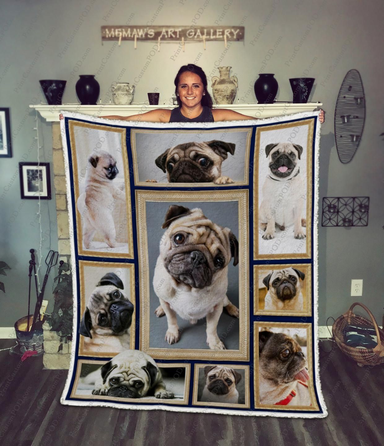 Pug Dog Sherpa Fleece Blanket