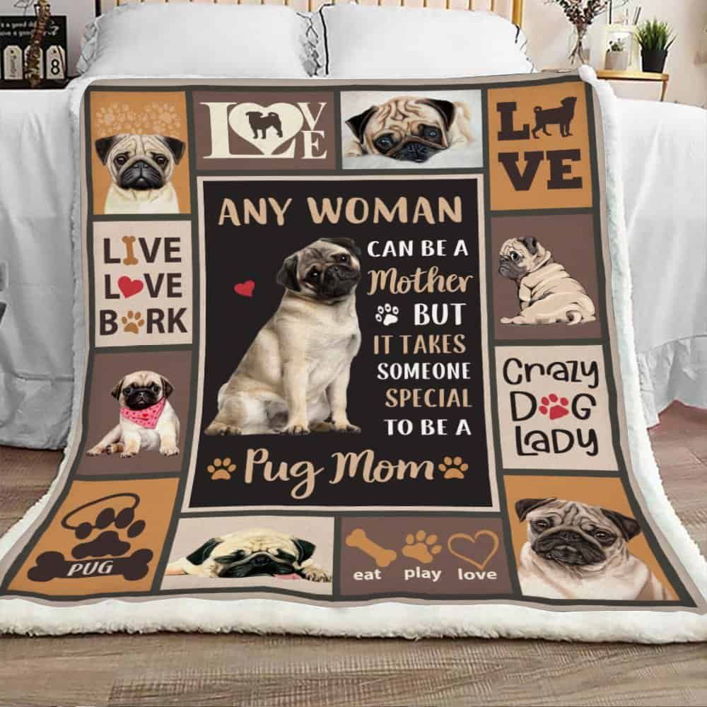 Pug Dog Crazy Dog Lady Sherpa Fleece Blanket