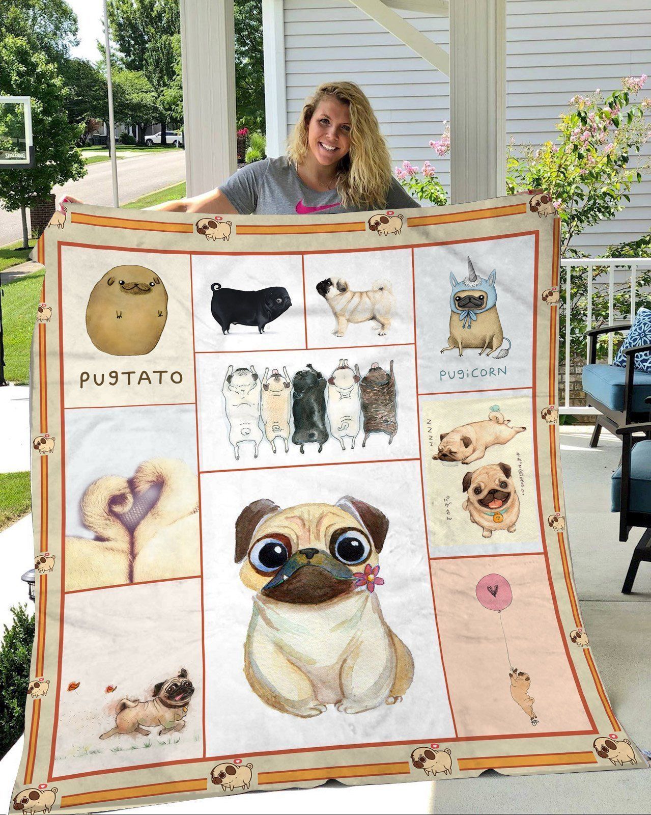 Pug Dog Cute Sherpa Fleece Blanket