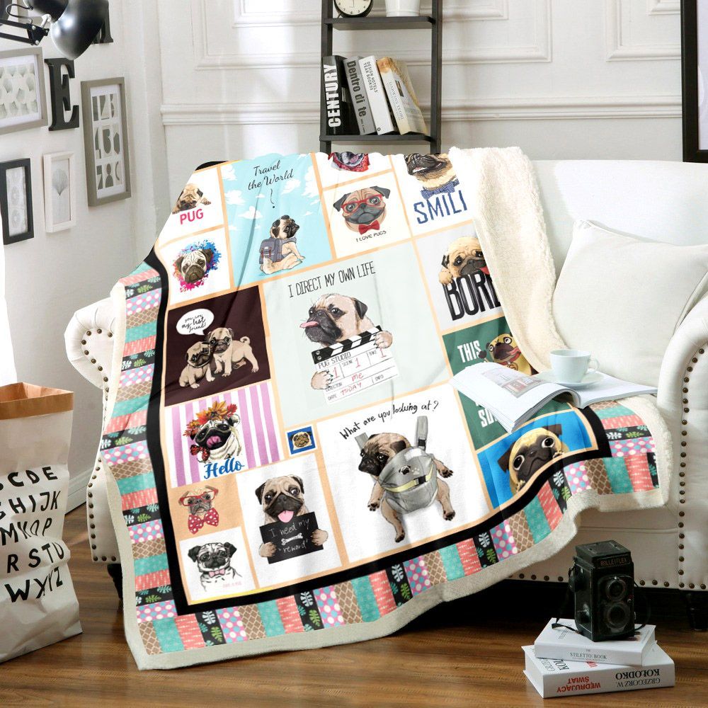 Pug Dog Sherpa Fleece Blanket