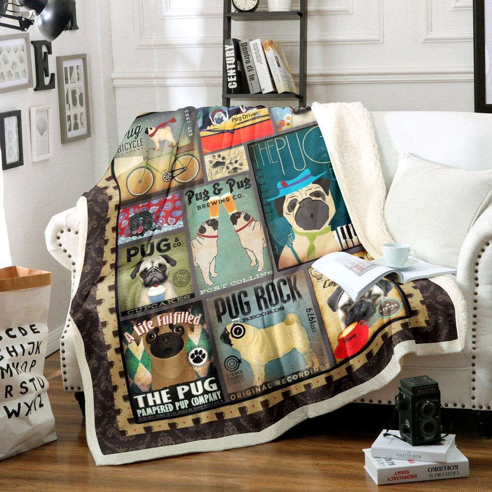Pug Dog Sherpa Fleece Blanket