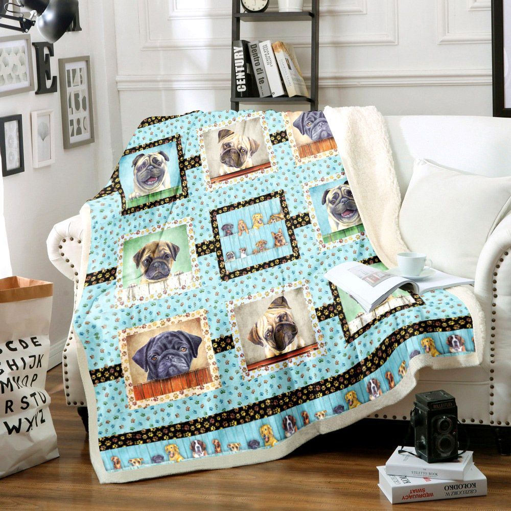 Pug Dog Sherpa Fleece Blanket