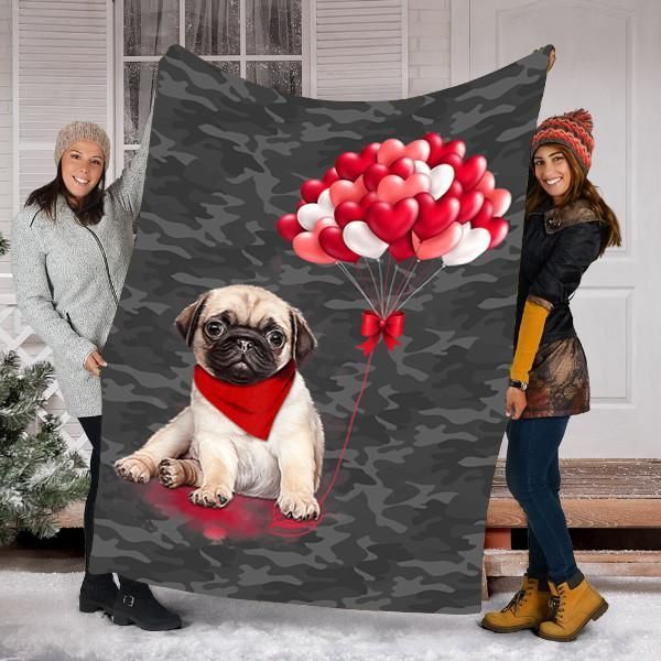 Pug Dog Valentines Day Sherpa Fleece Blanket