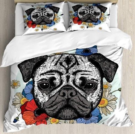 Pug Floral Bedding Set