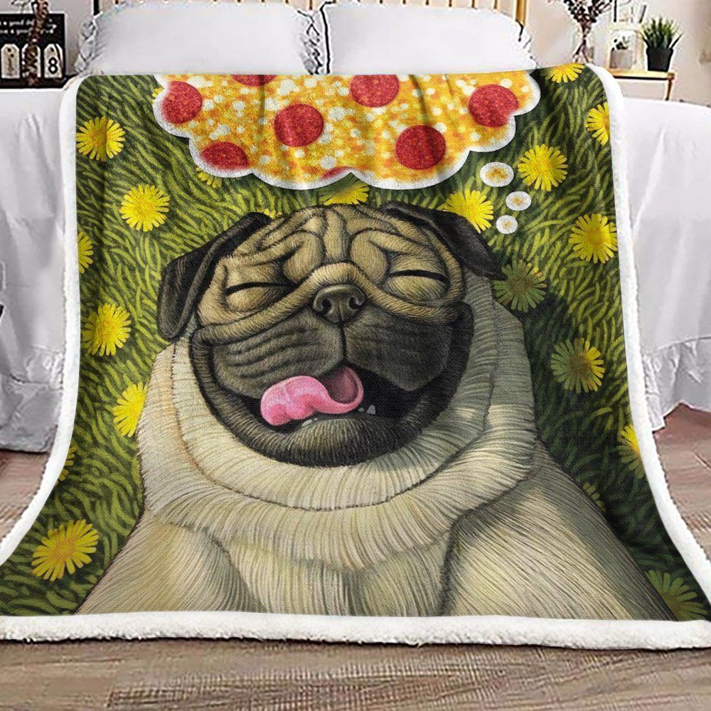 Pug Flower Pizza Sherpa Fleece Blanket