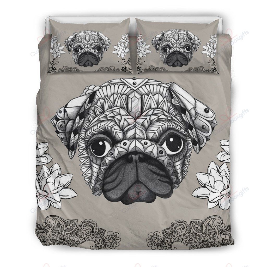 Pug Flower Vintage Printed Bedding Set