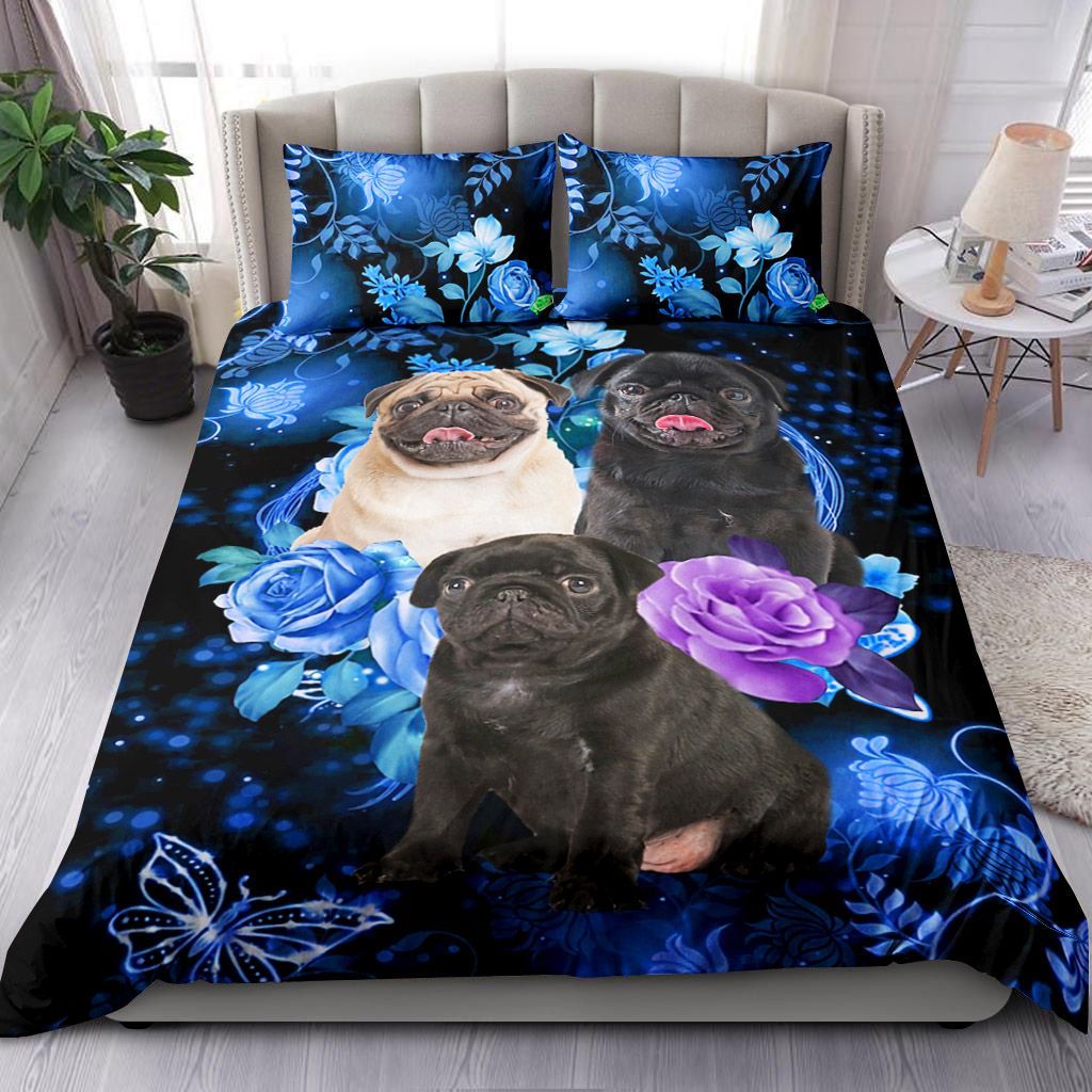 Pug Flowers Bedding Set