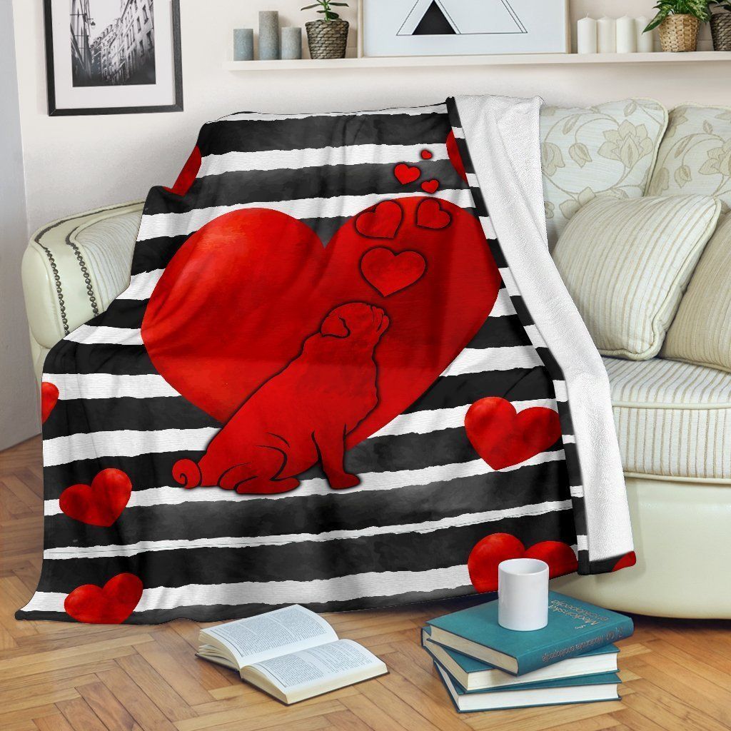 Pug Hearts Sherpa Fleece Blanket