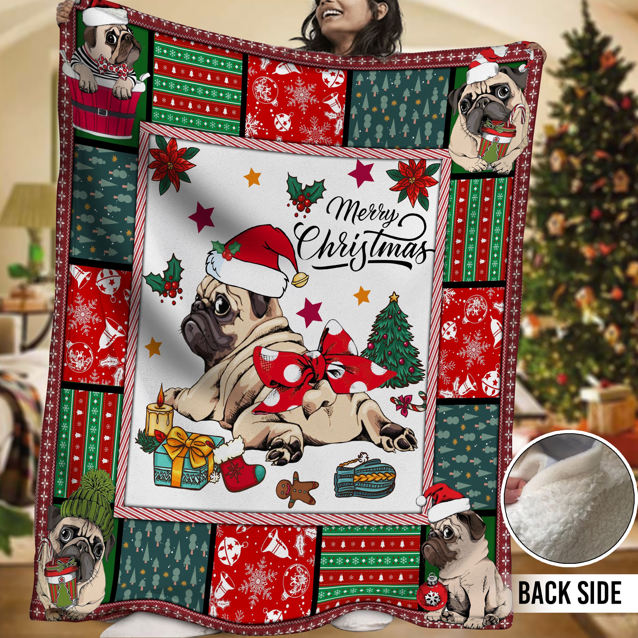 Pug Sherpa Fleece Blanket