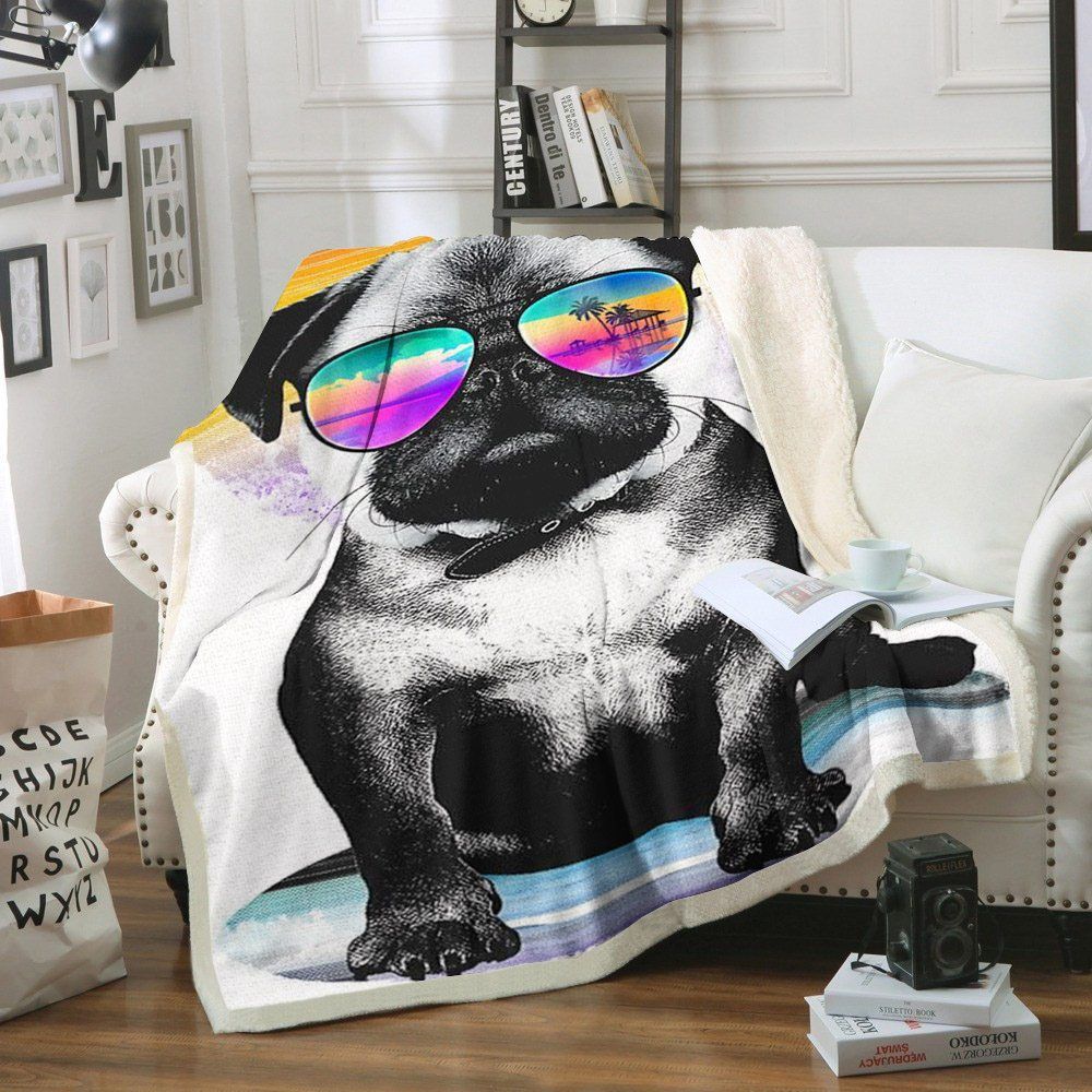 Pug Sherpa Fleece Blanket