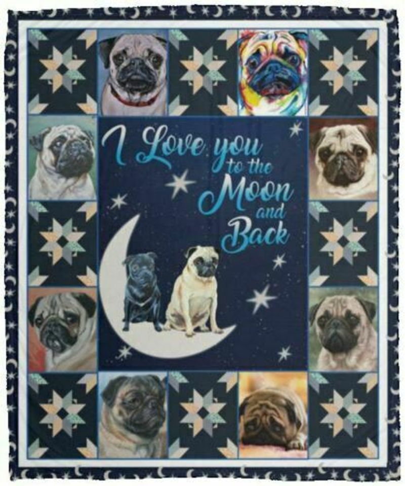 Pug I Love You To The Moon Sherpa Fleece Blanket