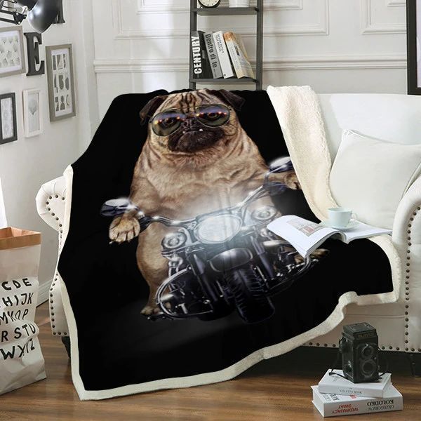 Pug In Riding Motorcycle Sherpa Fleece Blanket