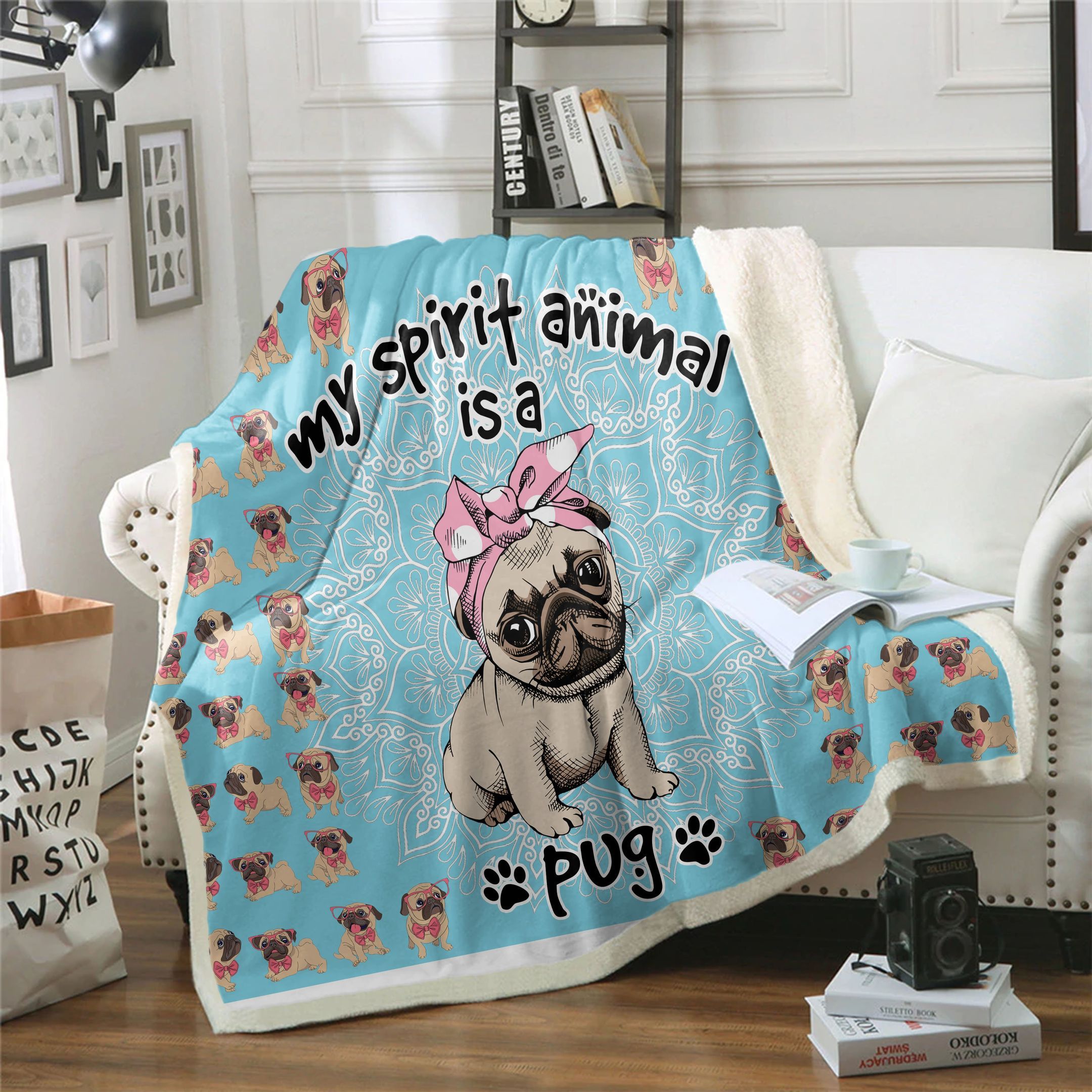Pug Is My Spirit Animal Sherpa Fleece Blanket