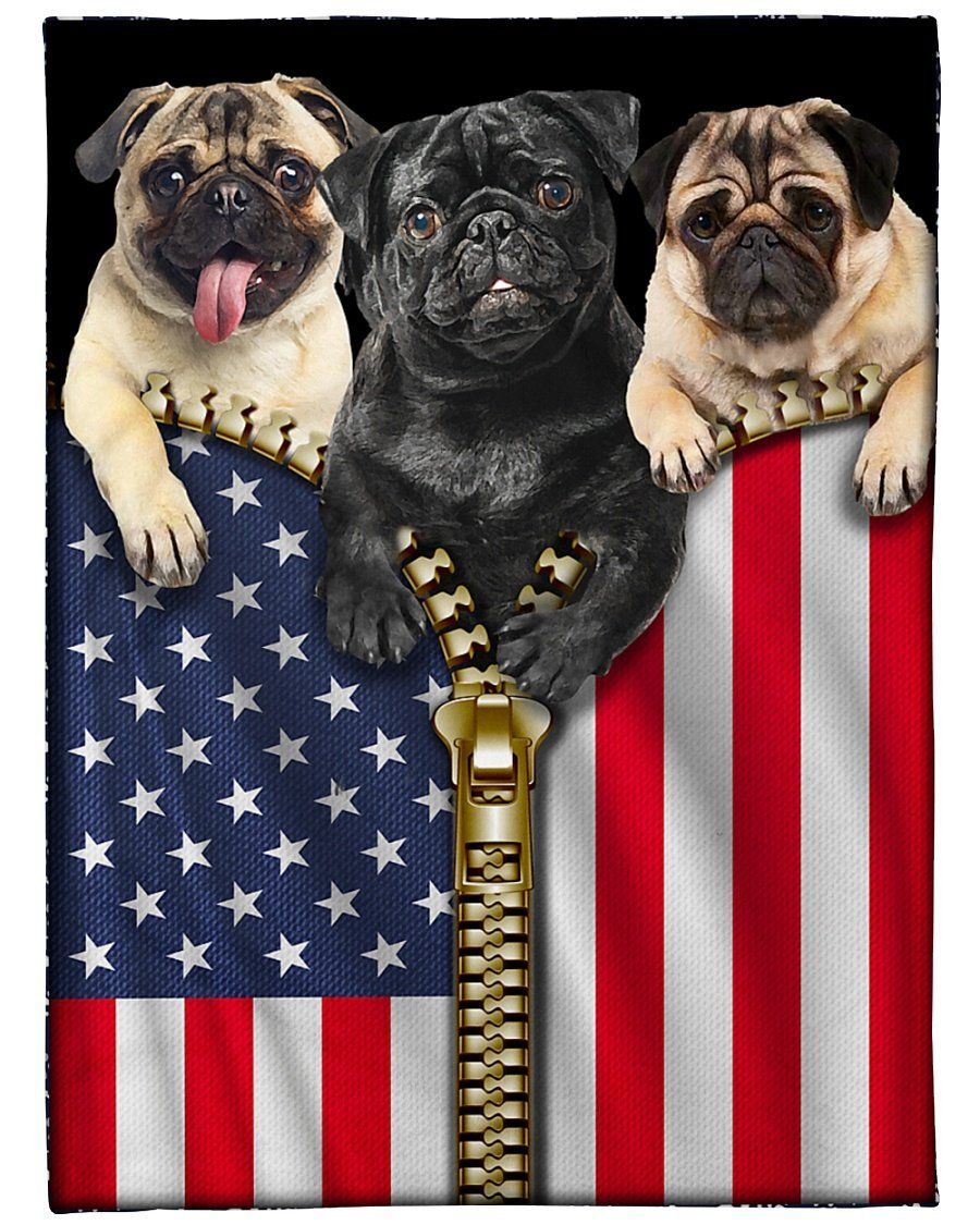 Pug Love Forever Friend Usa Flag Zipper Fleece Blanket Fleece Blanket
