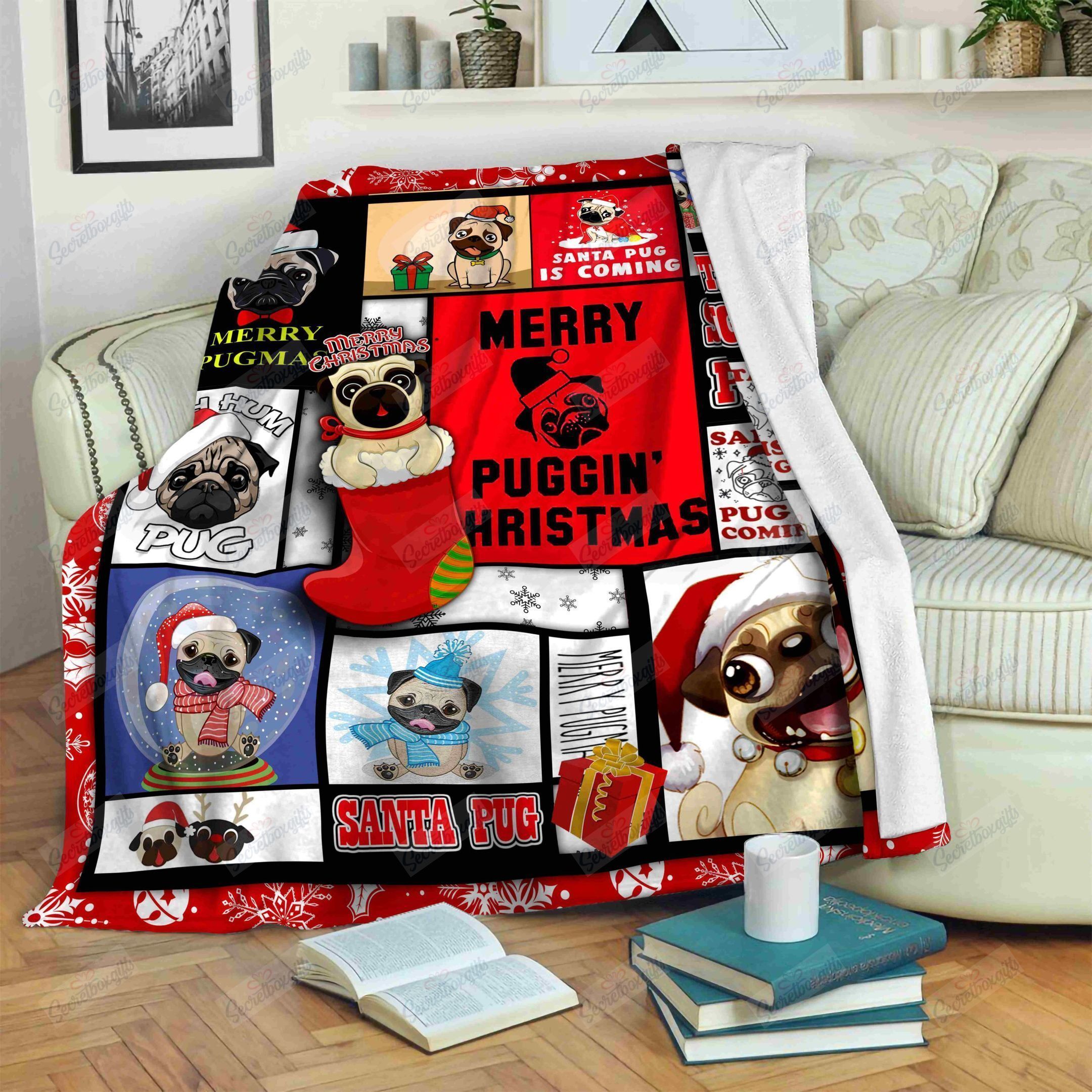 Pug Merry Santa Pug Fleece Blanket