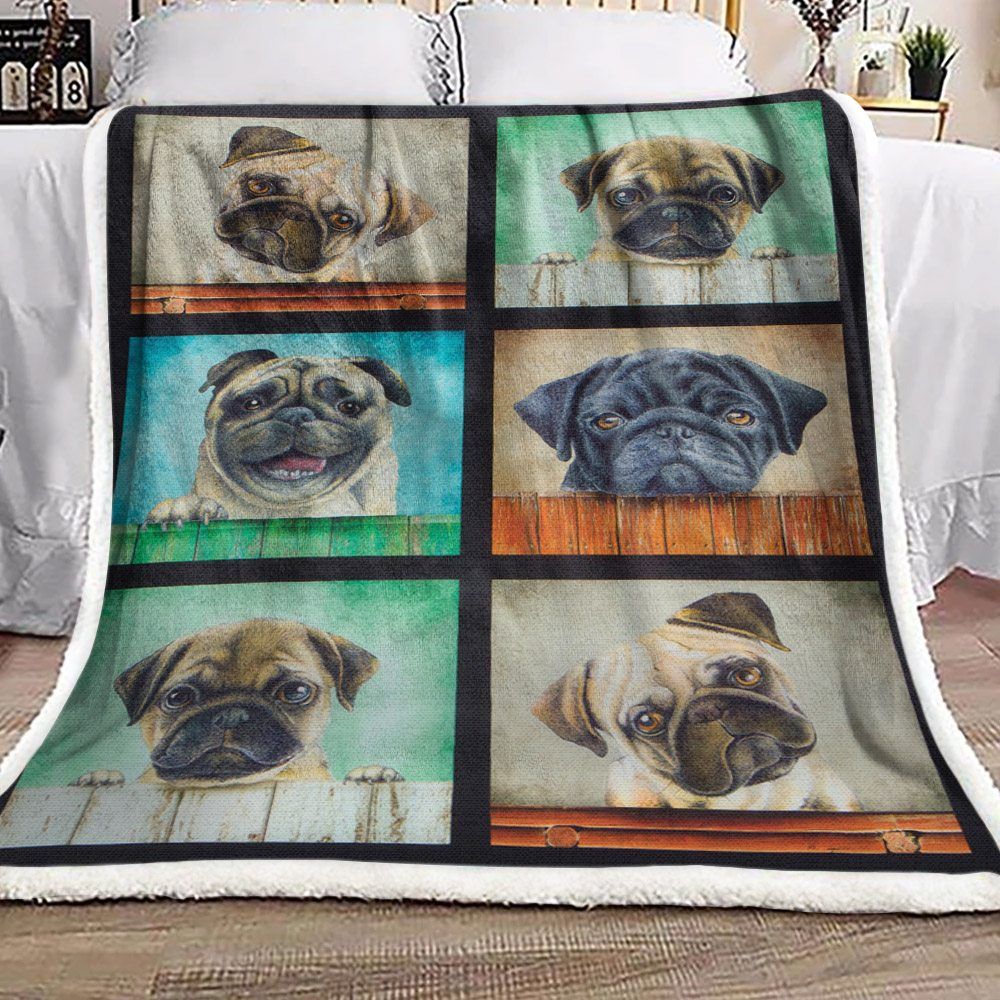 Pug Sherpa Fleece Blanket