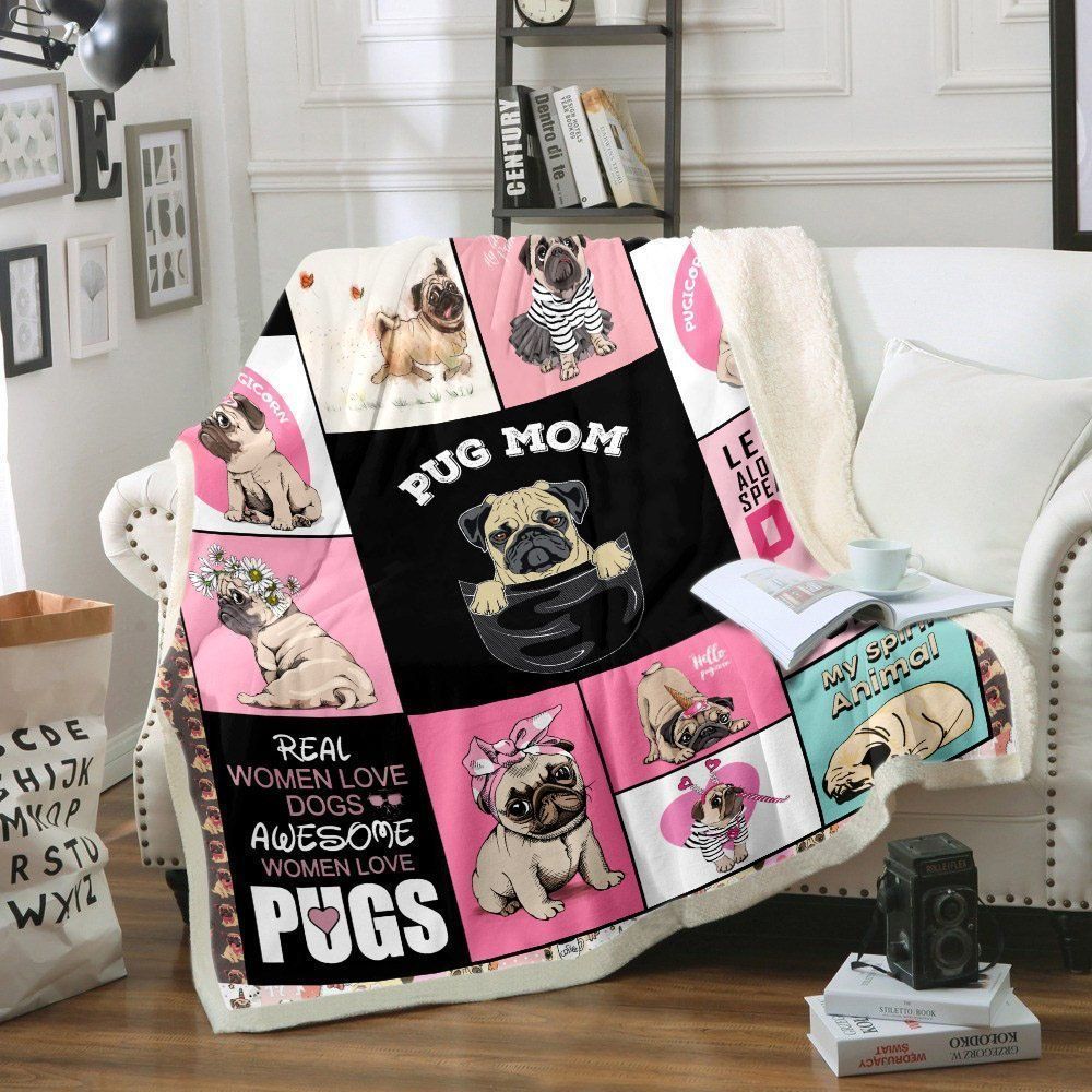 Pug Mom Sherpa Fleece Blanket