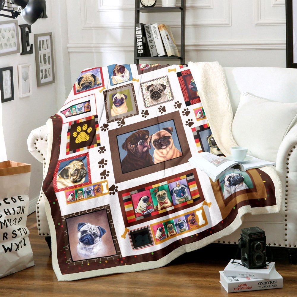 Pug Sherpa Fleece Blanket