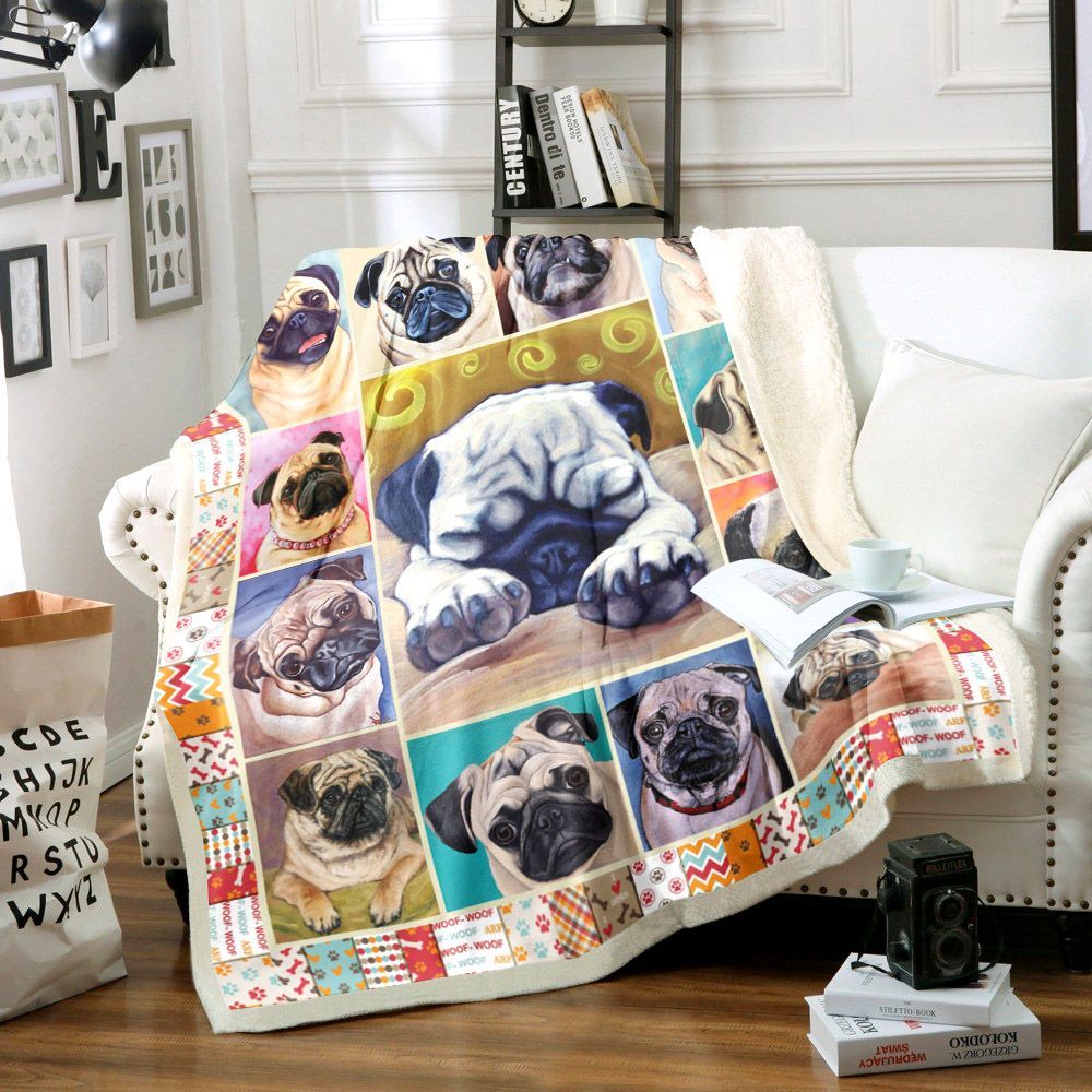 Pug Sherpa Fleece Blanket