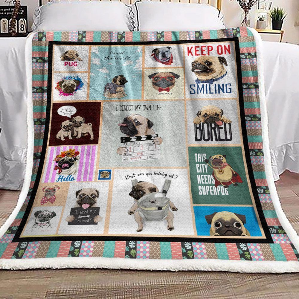 Pug Sherpa Fleece Blanket