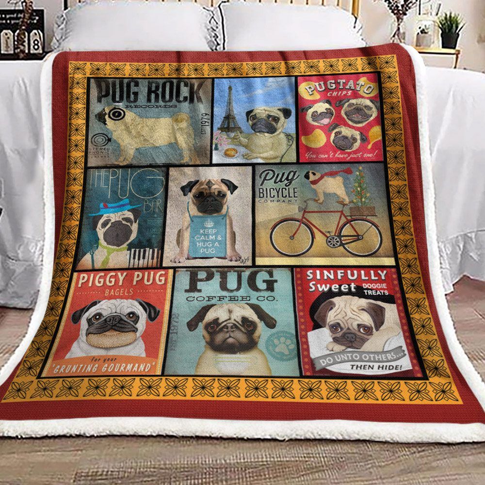 Pug Sherpa Fleece Blanket