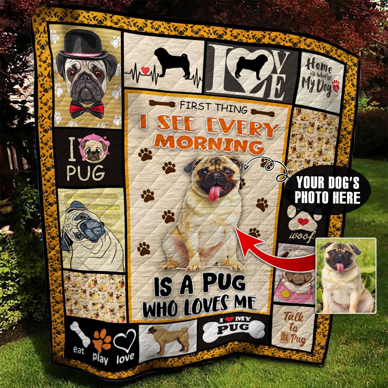 Pug Photo Personalized Quilt Blanket BBB300564MH