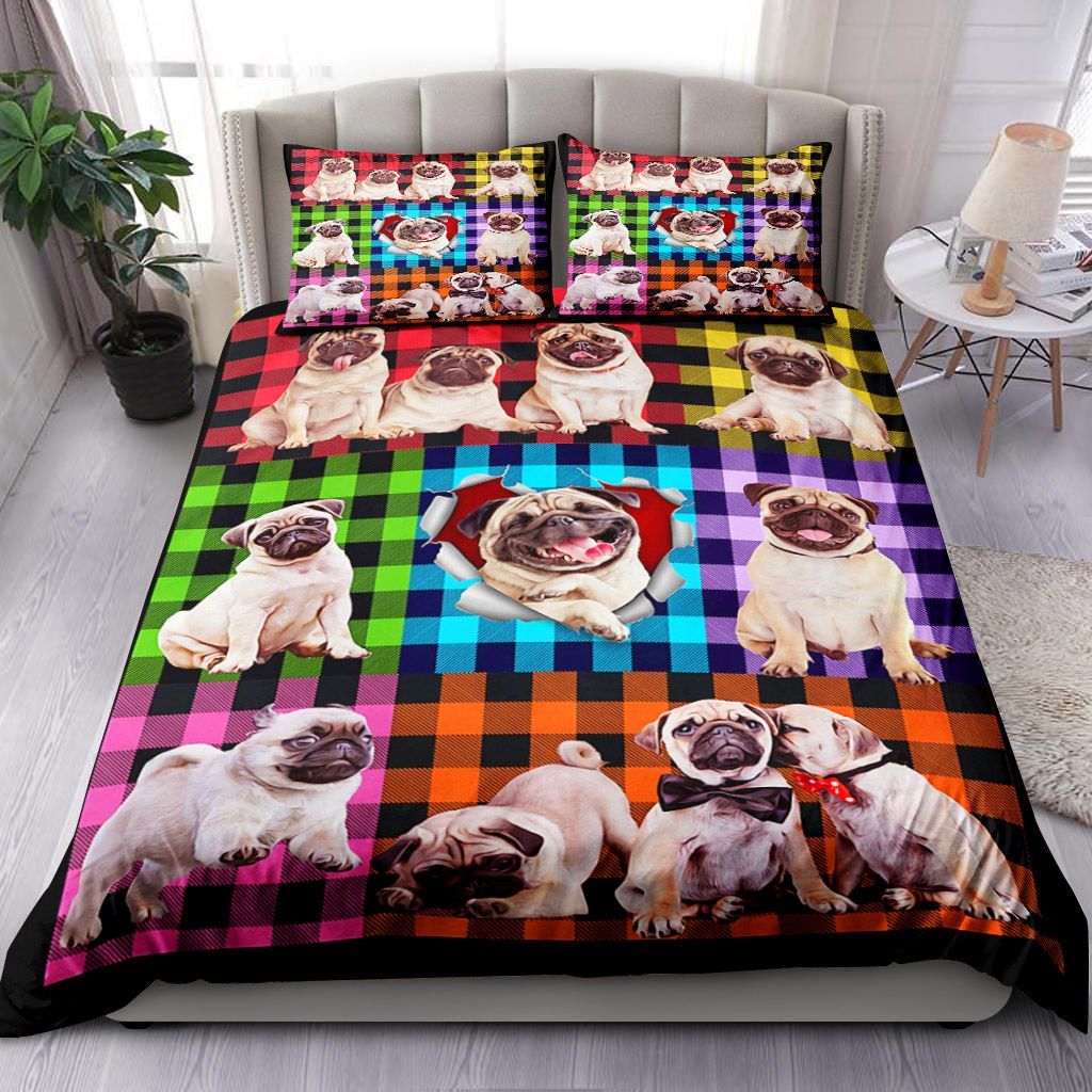 Pug Plaid Bedding Set