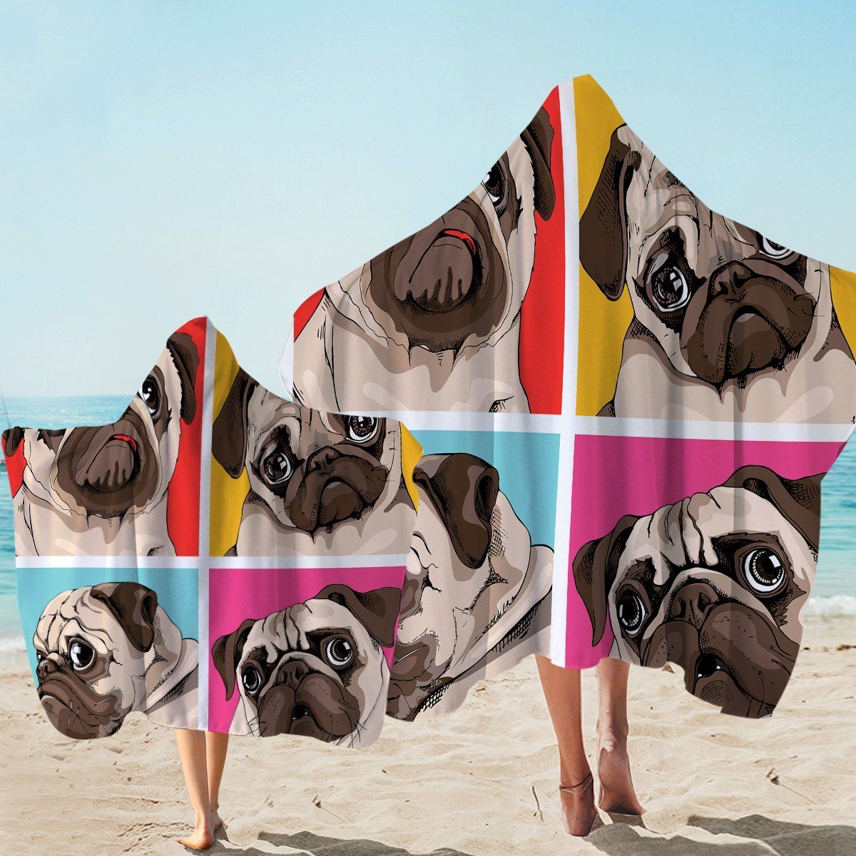 Pug Portraits Love Dogs Printed Hooded Towel