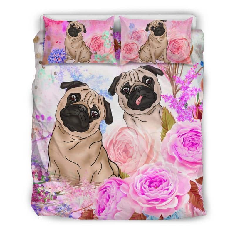Pug Pug And Roses Bedding Set