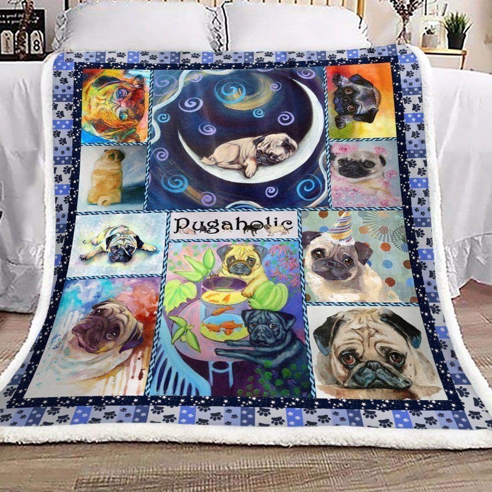 Pug Pugaholic Sherpa Fleece Blanket