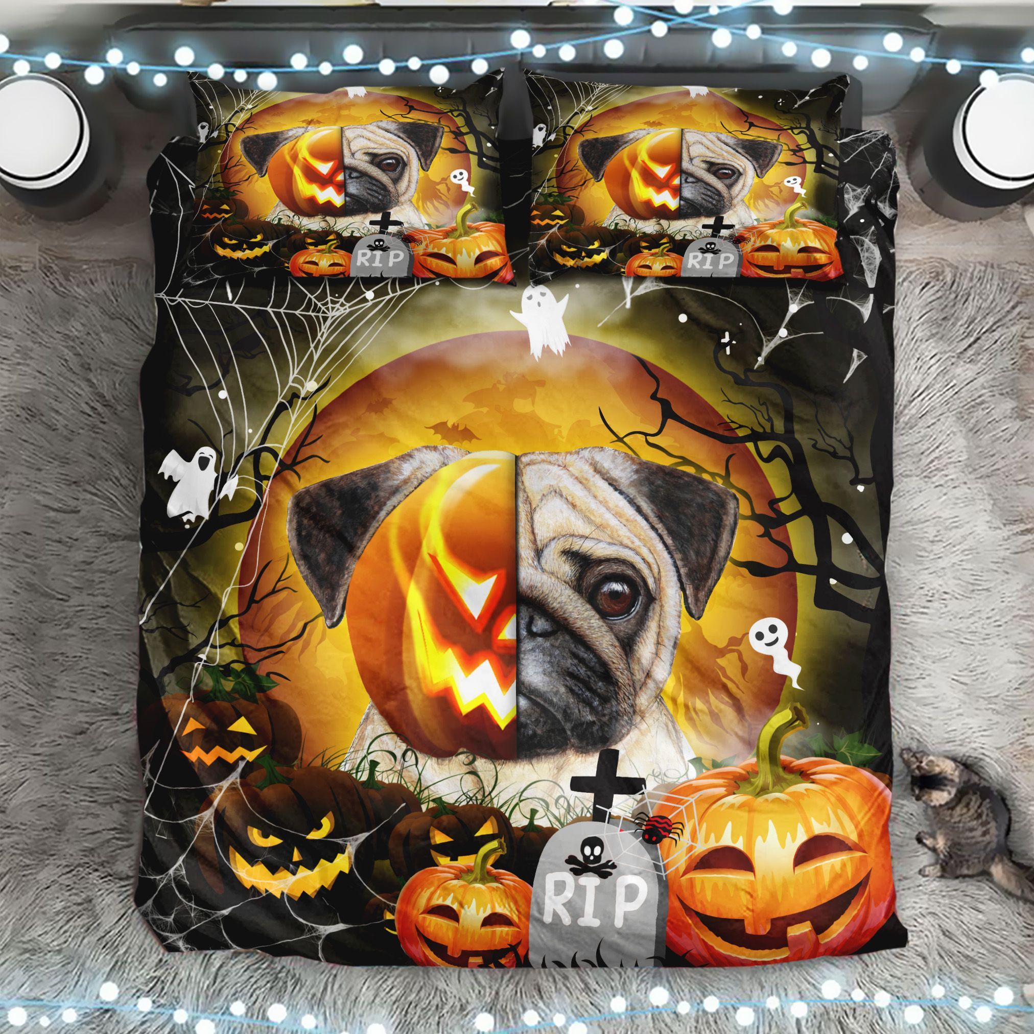 Pug Pumpkin Halloween Bedding Set