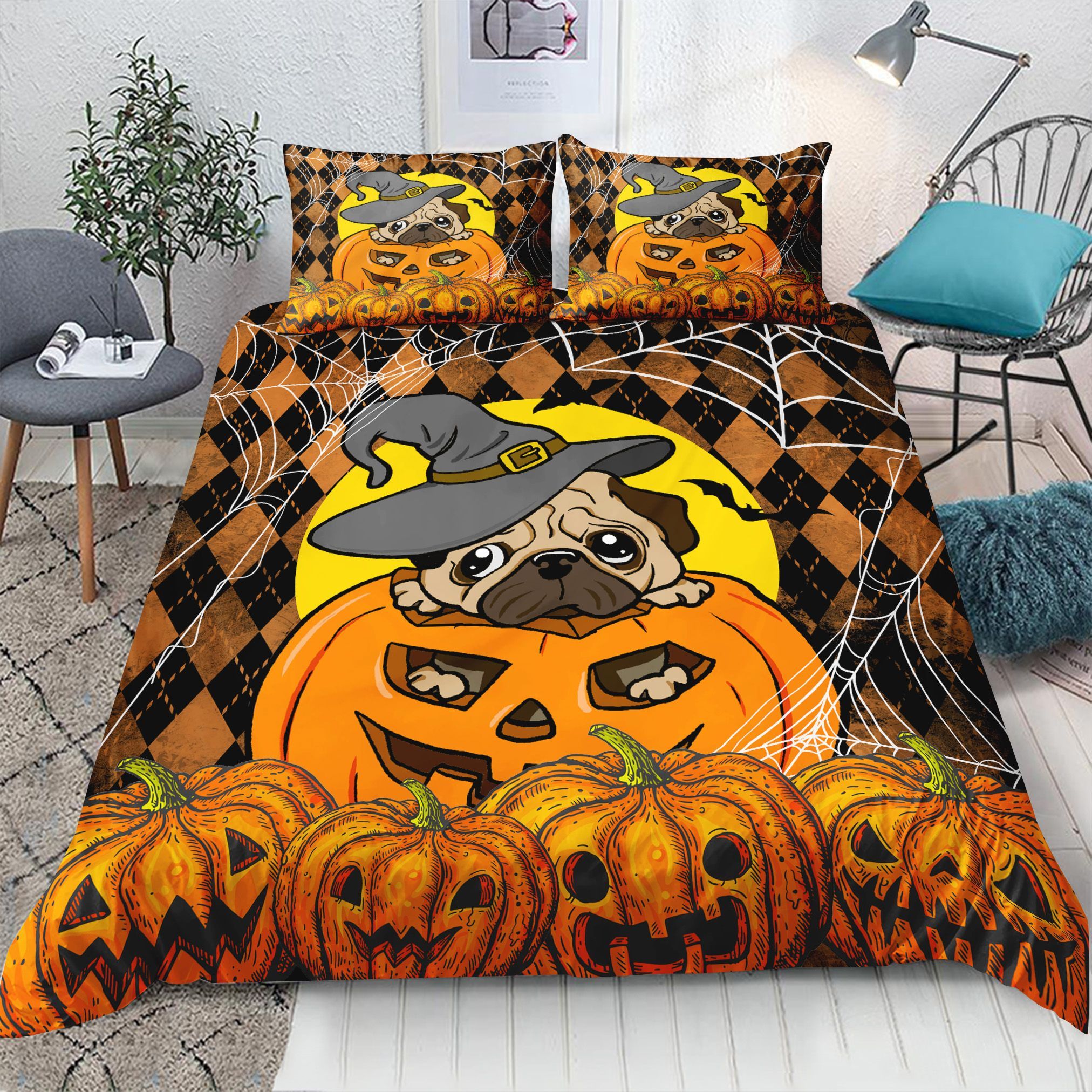 Pug Pumpkin Halloween Bedding Set