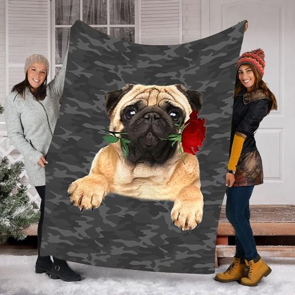 Pug Rose Dog Valentines Day Sherpa Fleece Blanket