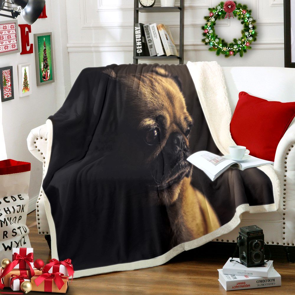 Pug Sad Sherpa Fleece Blanket