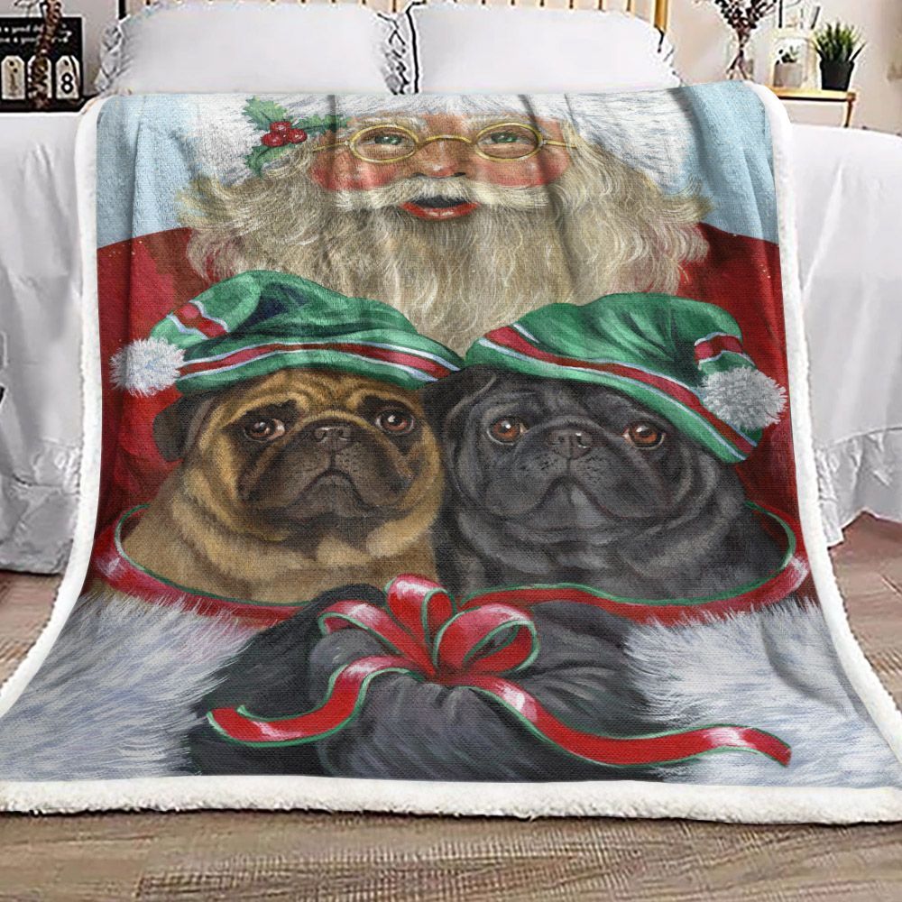 Pug Santa Claus Sherpa Fleece Blanket