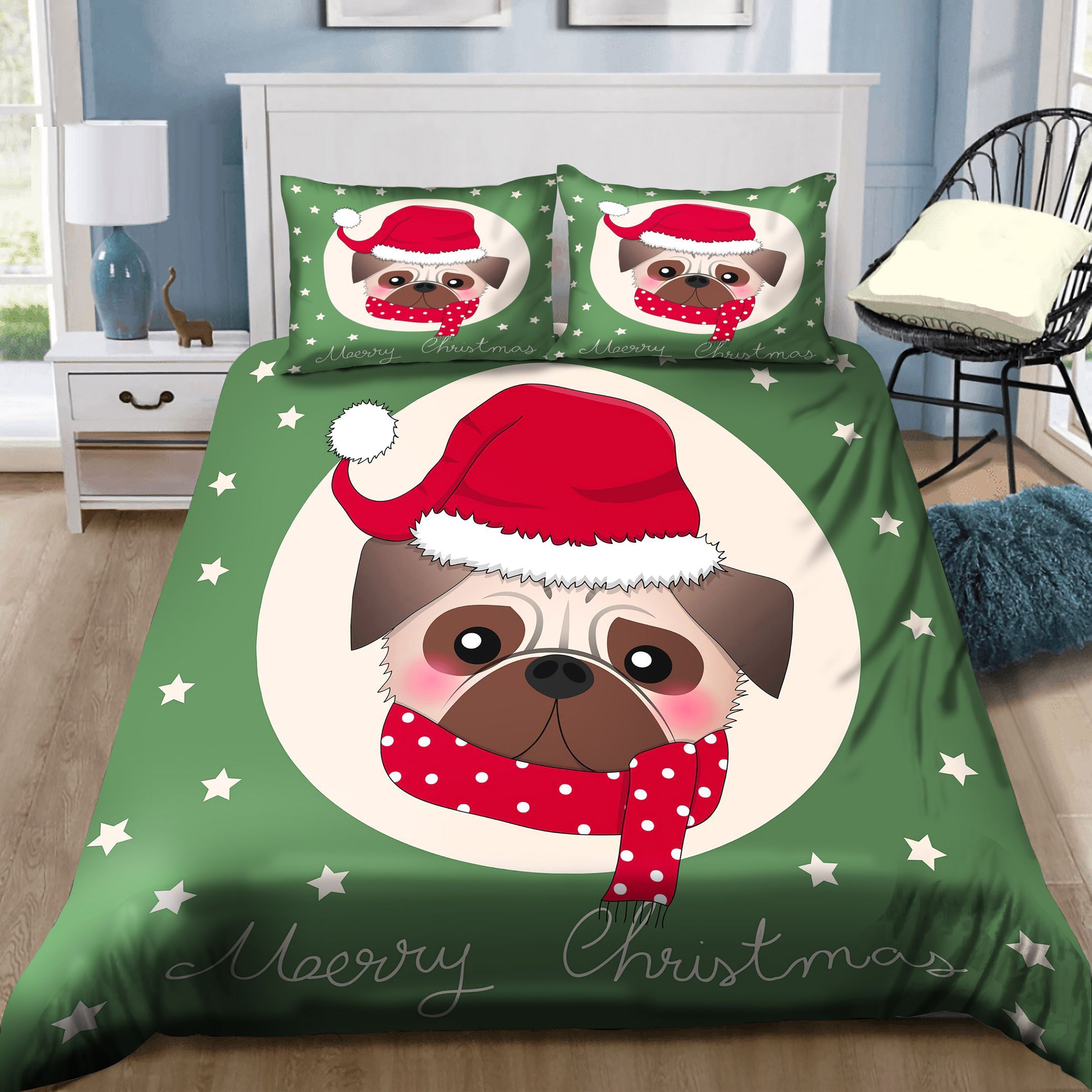 Pug Santa Claus Merry Christmas Bedding Set
