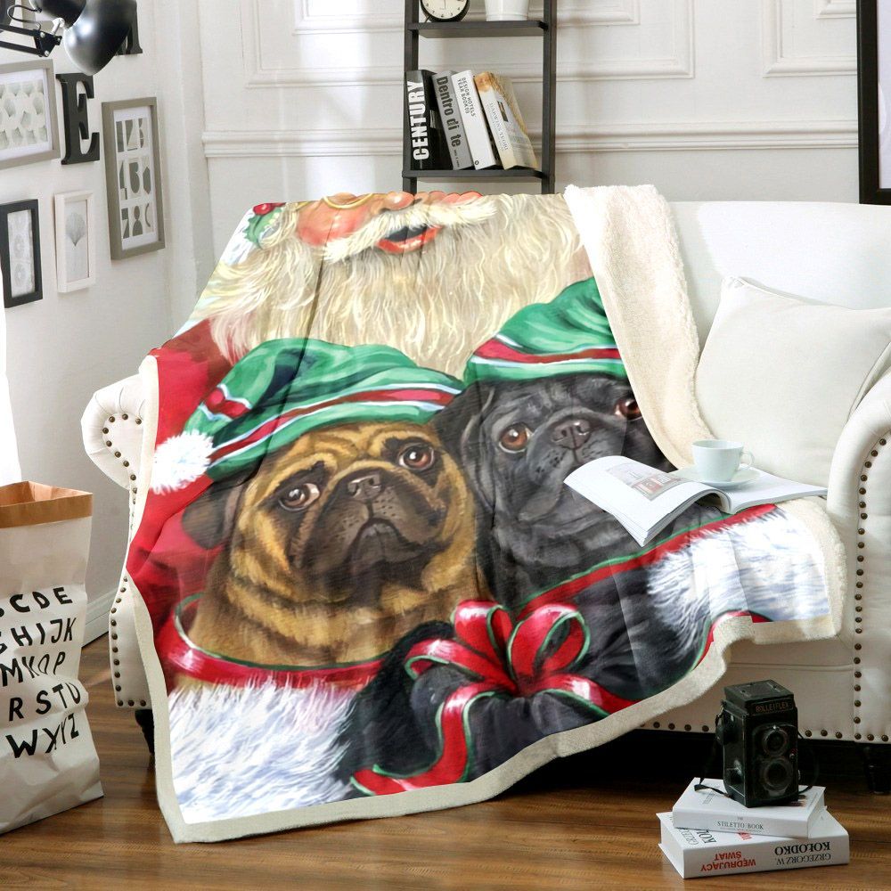 Pug Santa Claus Sherpa Fleece