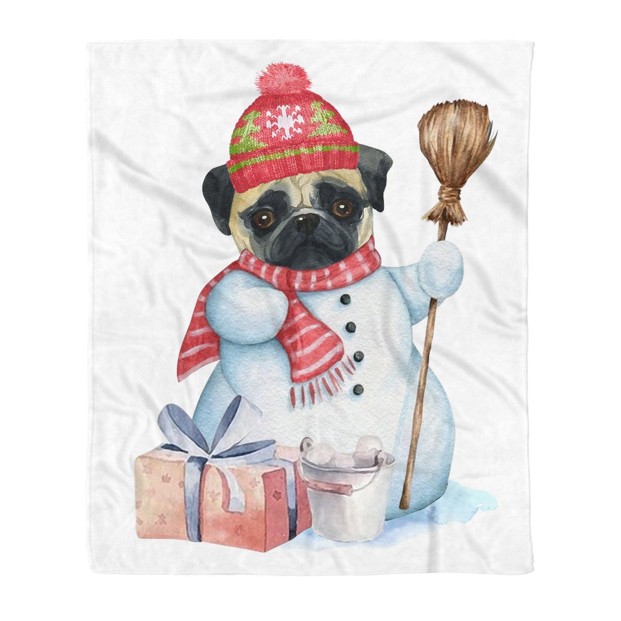 Pug Snowman Christmas Sherpa Fleece Blanket