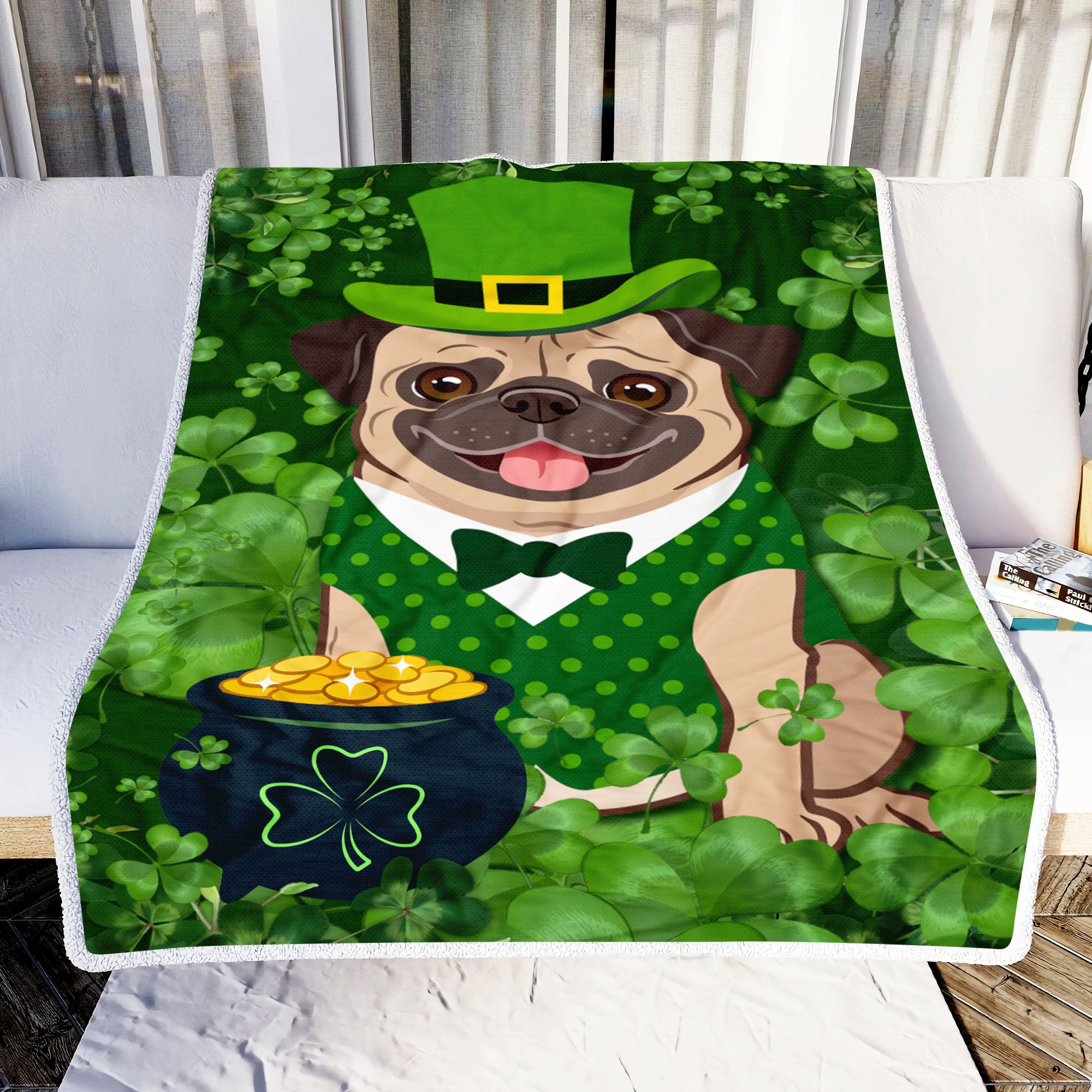 Pug St Patricks Day Fleece Blanket
