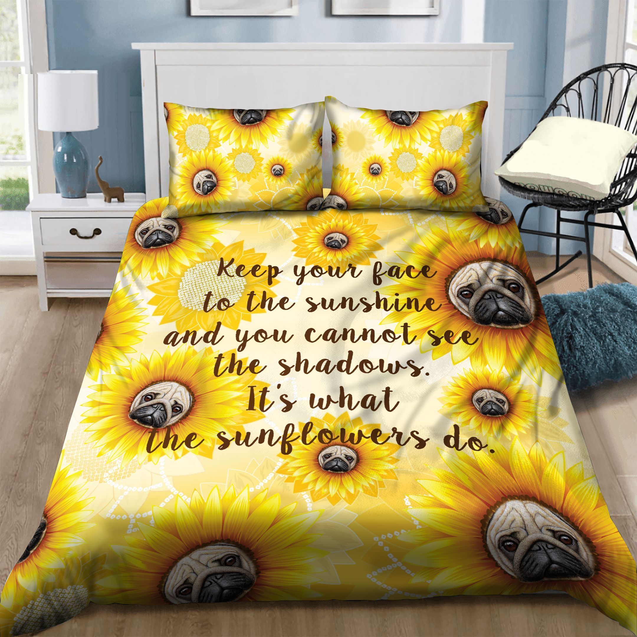 Pug Sunflower Bedding Set