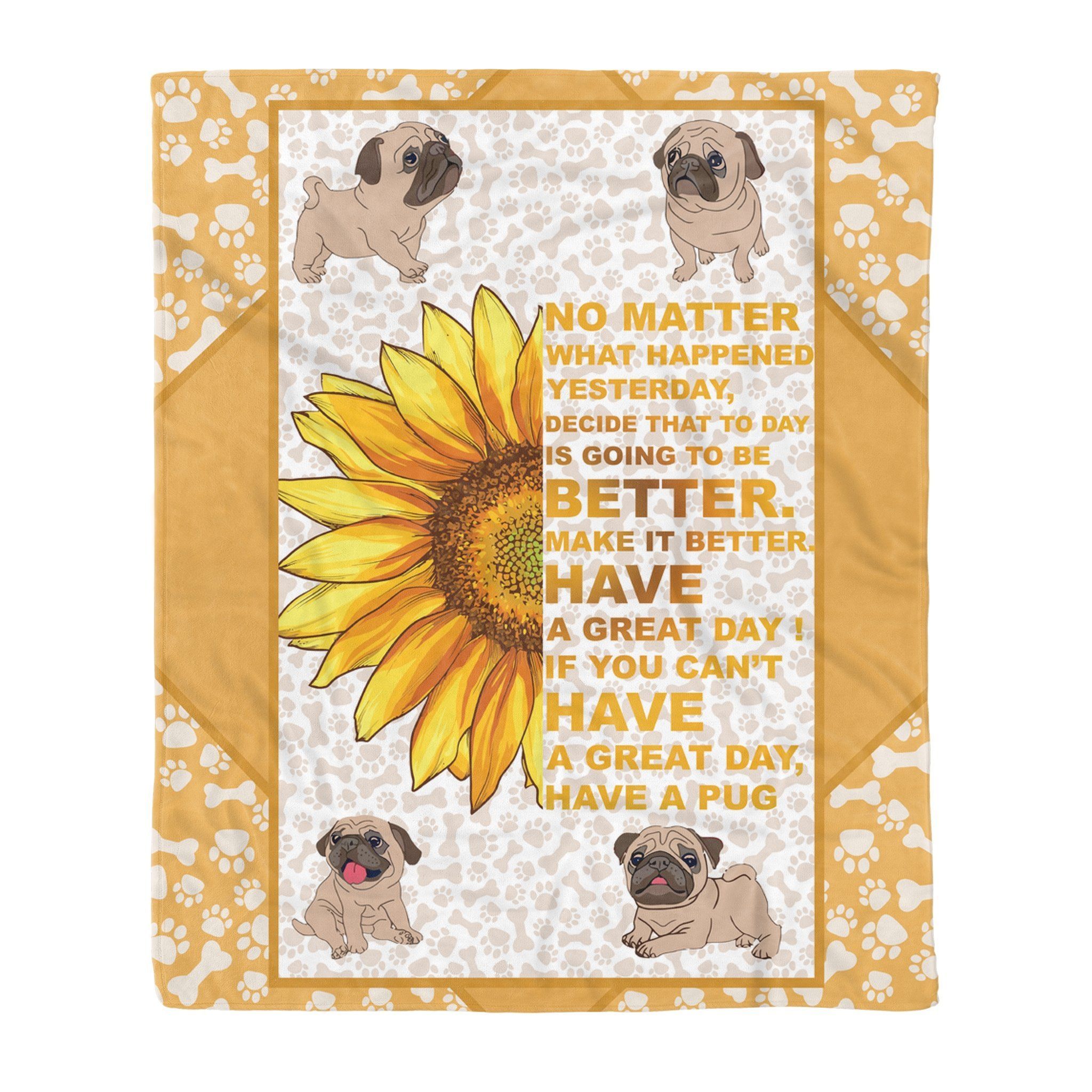 Pug Sunflower Sherpa Fleece Blanket