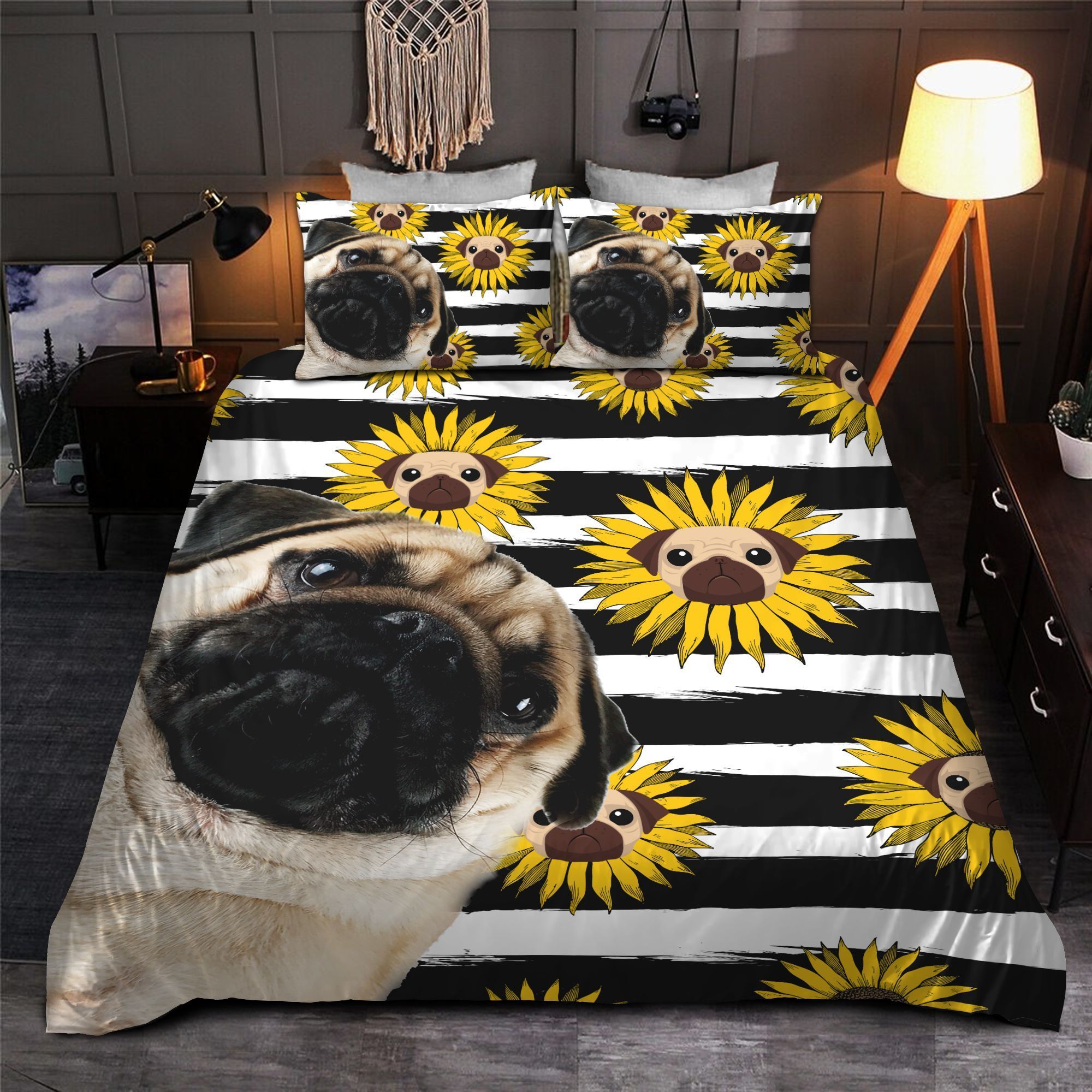 Pug Sunflower Bedding Set