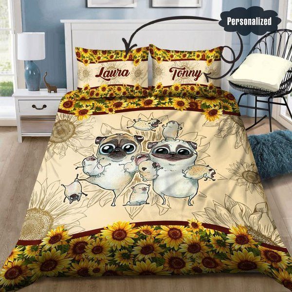 Pug Sunflower Bedding Set
