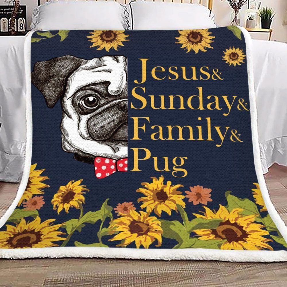 Pug Sunflower Sherpa Fleece