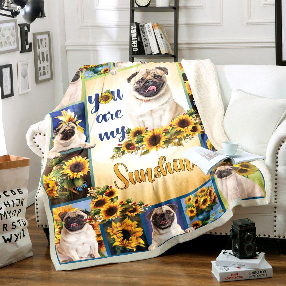 Pug Sunflower Sherpa Fleece Blanket