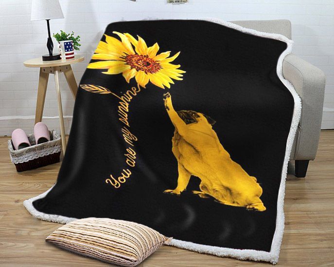 Pug Sunflower You’re My Sunshine Sherpa Fleece Blanket