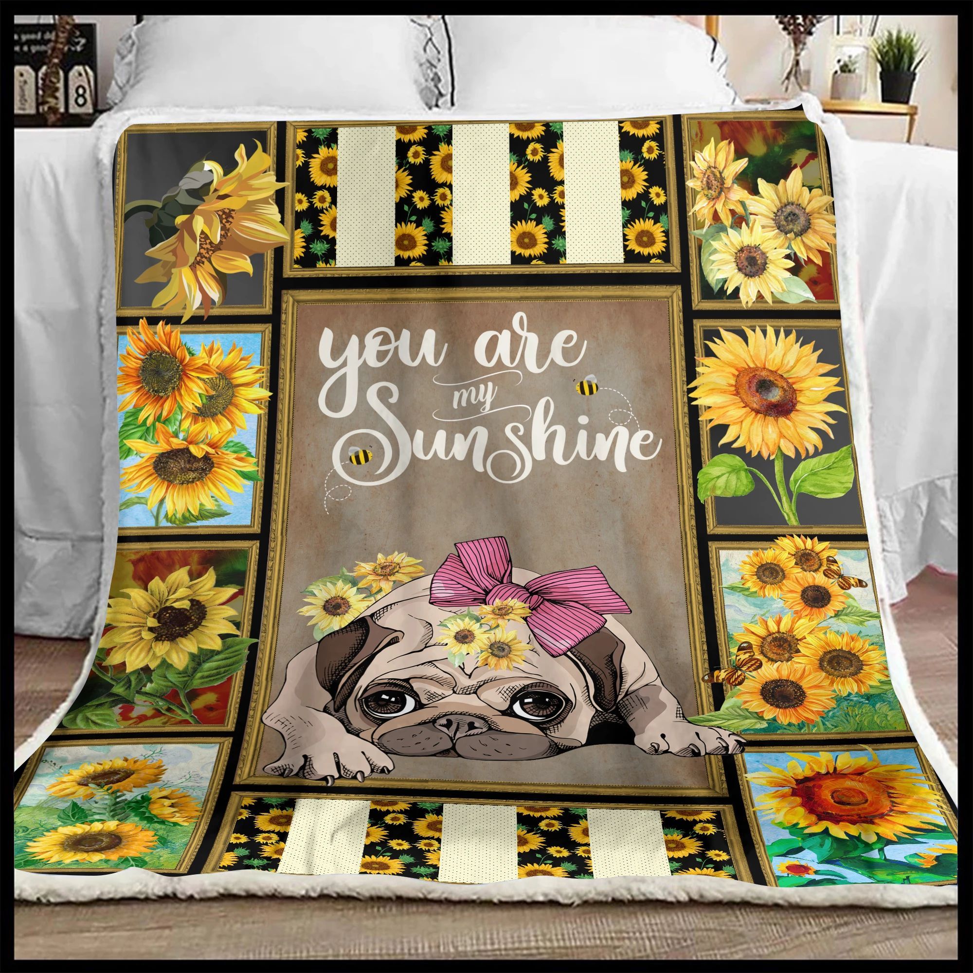 Pug Sunshine Sherpa Fleece Blanket
